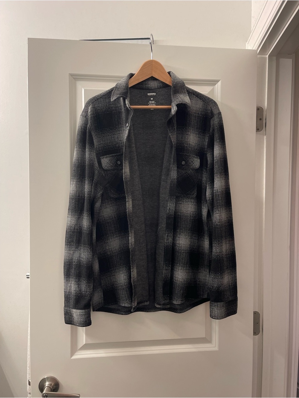 Sonoma Black and Gray Plaid Button-Front Flannel Shirt